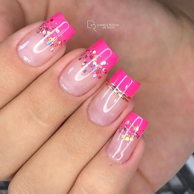 unhas acrigel com glitter