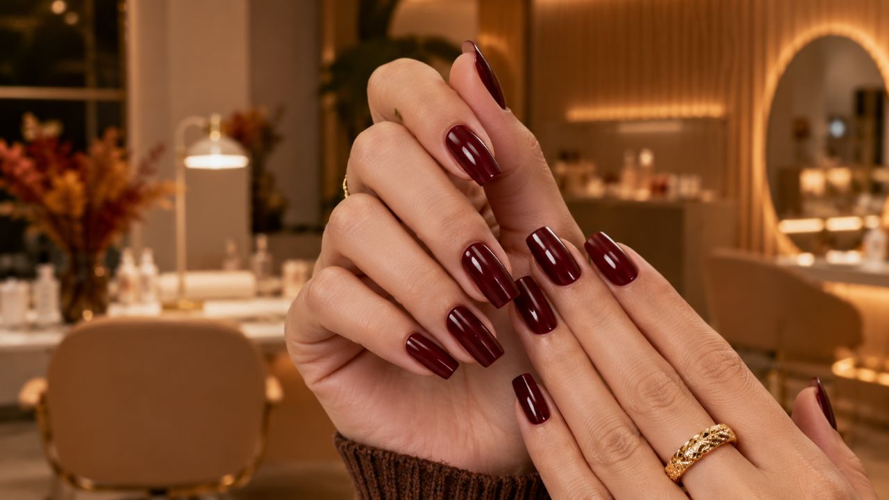 unhas de gel marrom francesinha