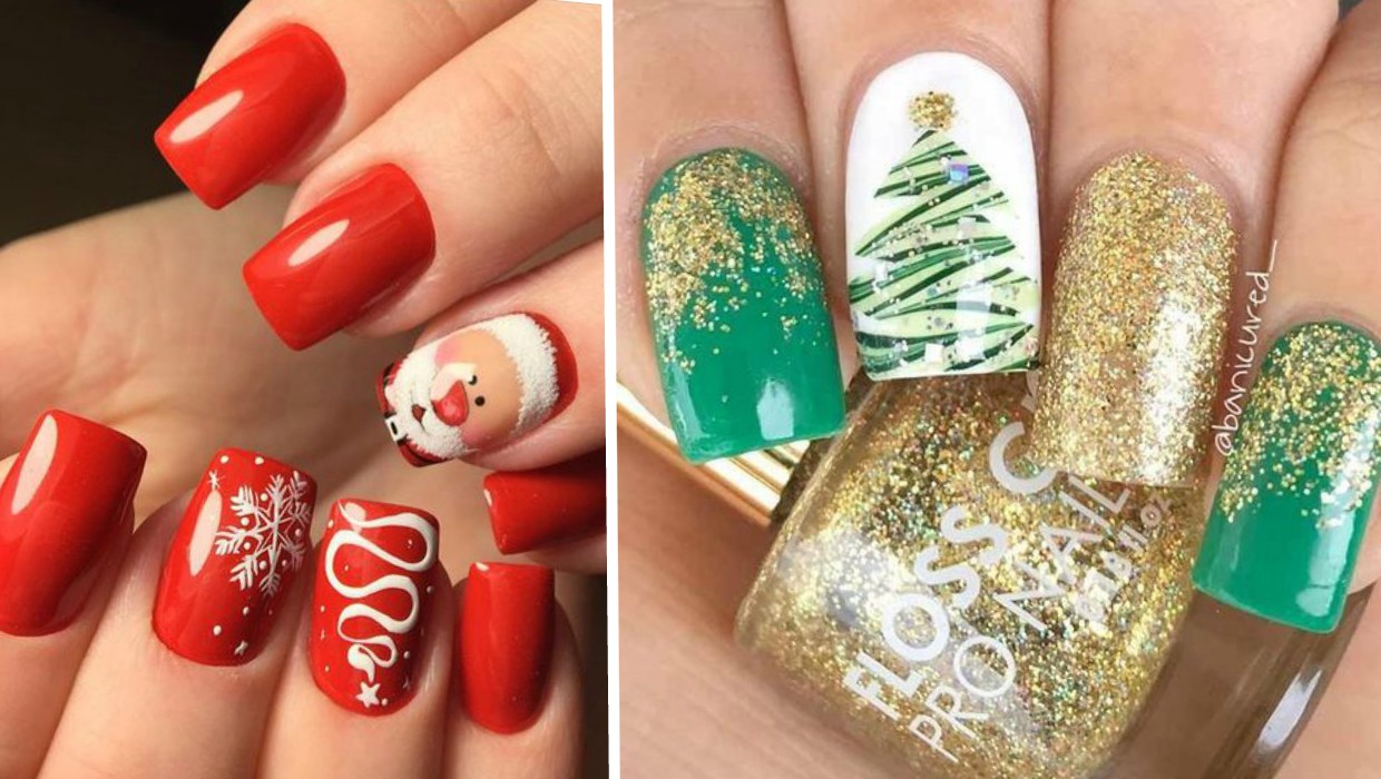 unhas natalinas em gel