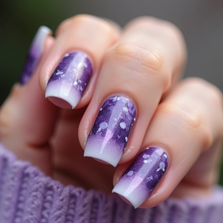 nail art roxo lavanda e branco