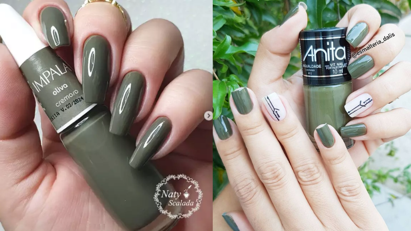 alongamento de unhas verde oliva