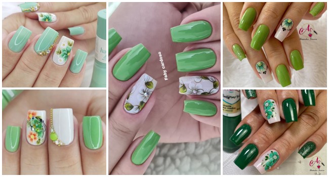 nail art verde oliva minimalista