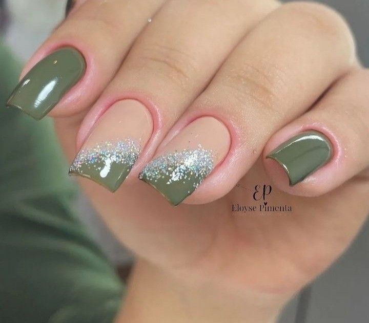 unhas francesinha verde oliva