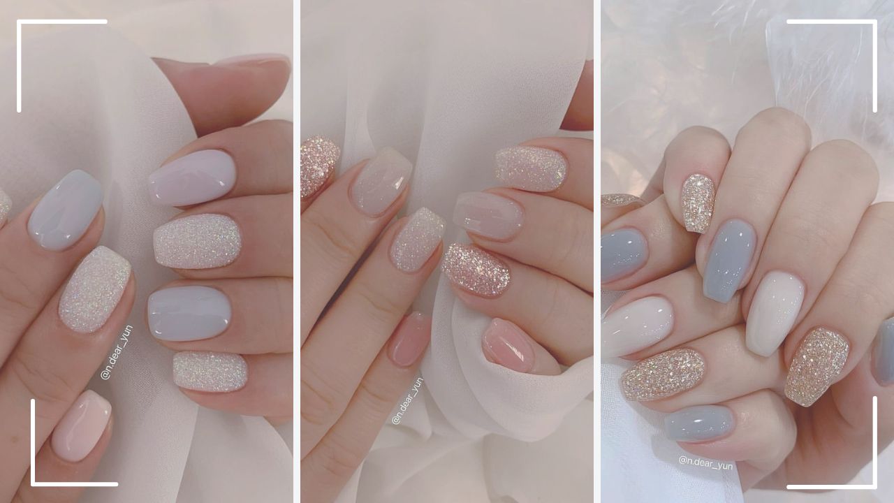 unhas em gel nude com glitter para o dia a dia