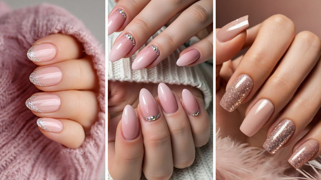 esmaltação em gel nude com brilho