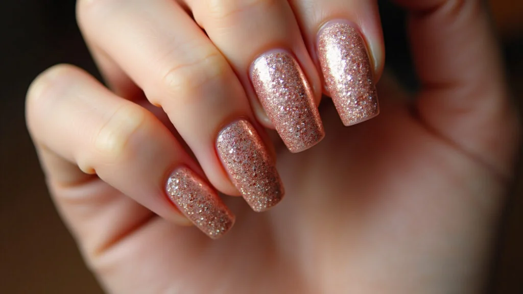 tendências unhas em gel 2026 nude glitter