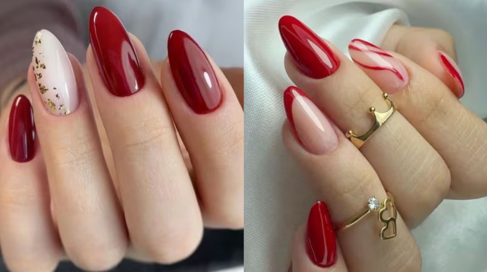 unhas vermelhas cereja decoradas