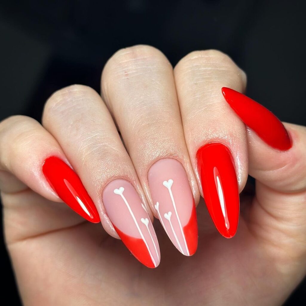unhas vermelhas amendoado