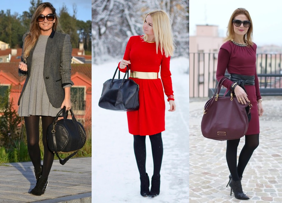 looks com meia calça colorida e vestido