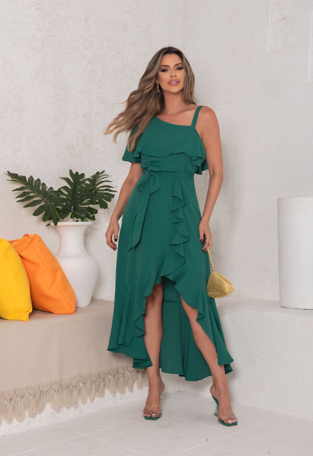 vestido de festa assimétrico