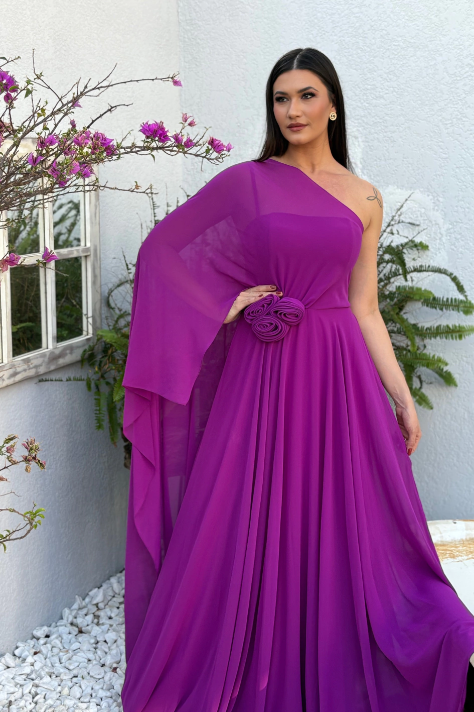 vestido de festa drapeado