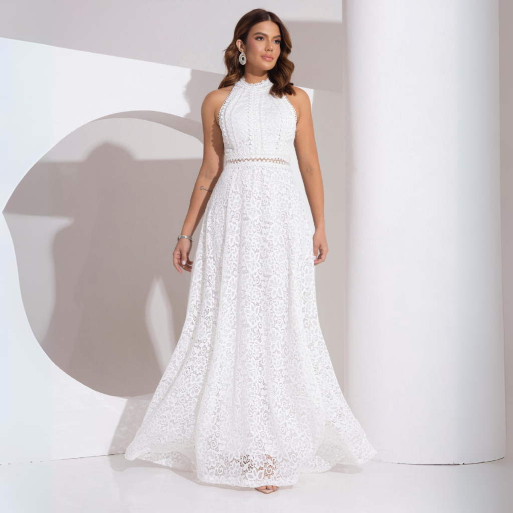 vestido de noiva com gola alta renda
