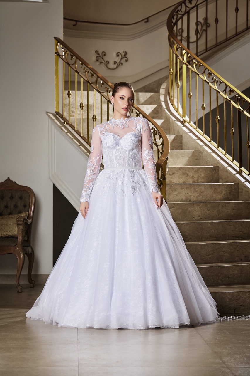 vestido de noiva sereia gola alta