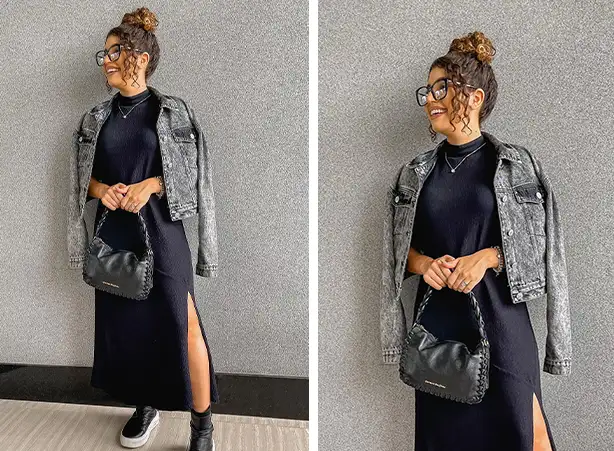vestido longo de tricô com bota