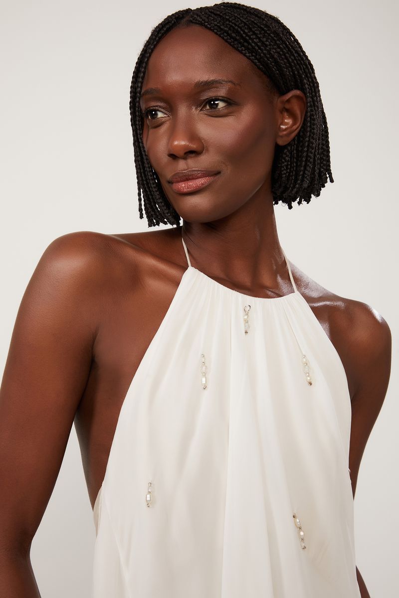 vestido longo de seda para dia