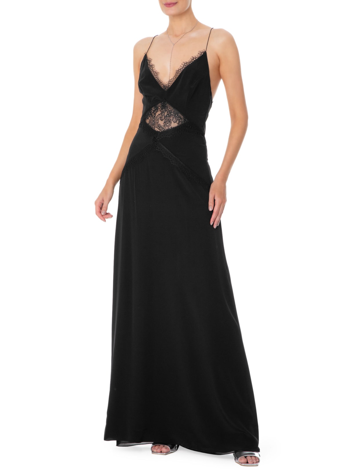 vestido longo de seda com brilho